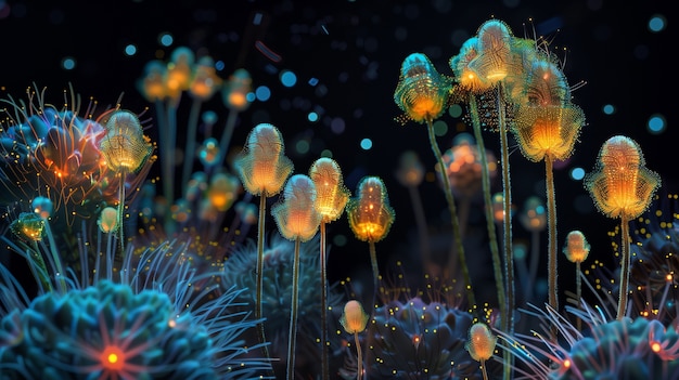 Surreal neon tropical flowers