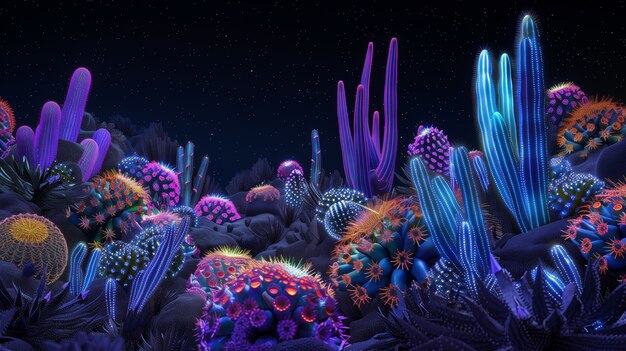 Surreal neon tropical flowers