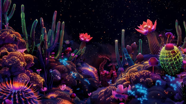 Surreal neon tropical flowers