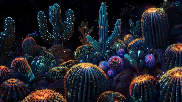 Surreal neon tropical flowers