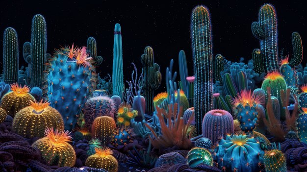 Surreal neon tropical flowers