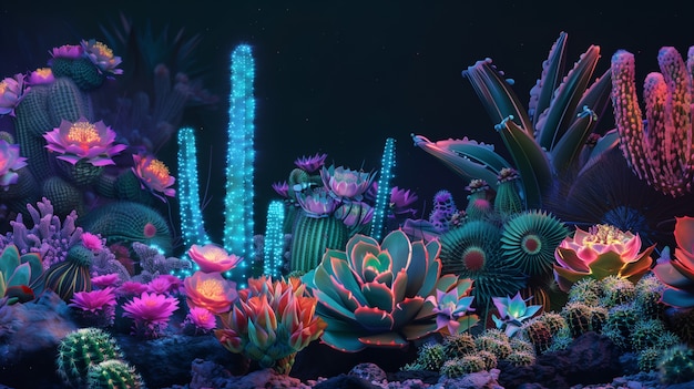 Free photo surreal neon tropical flowers