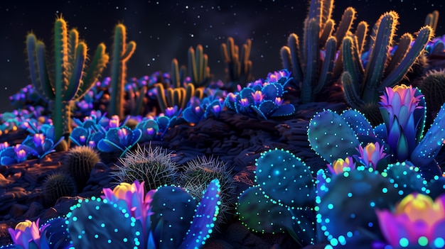 Surreal neon tropical flowers