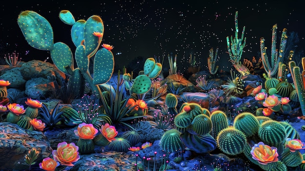 Surreal neon tropical flowers