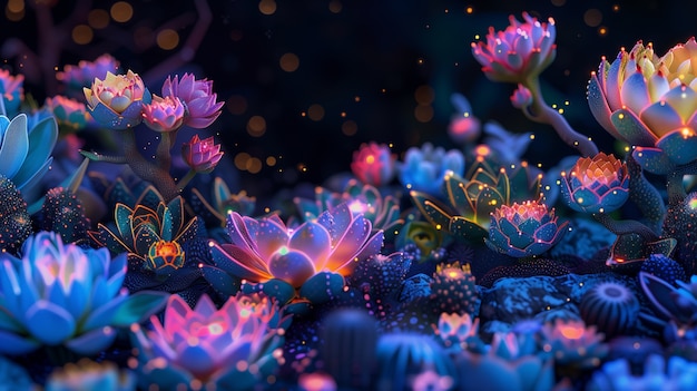 Free photo surreal neon tropical flowers