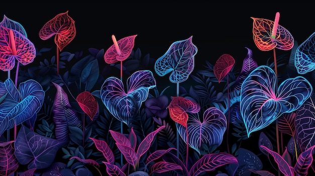 Free Photo surreal neon tropical flowers