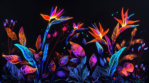 Free photo surreal neon tropical flowers