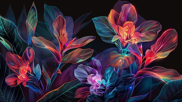 Free Photo surreal neon tropical flowers