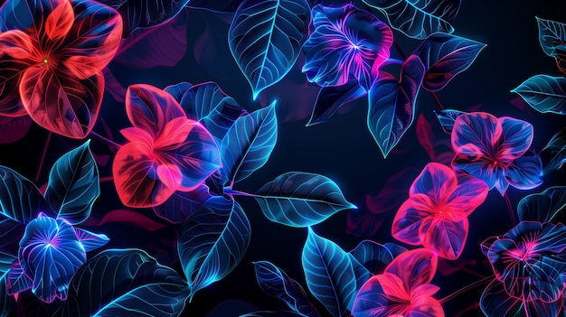 Free photo surreal neon tropical flowers