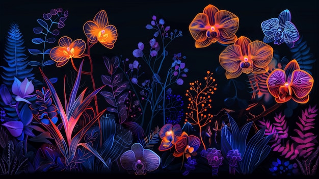 Surreal neon tropical flowers