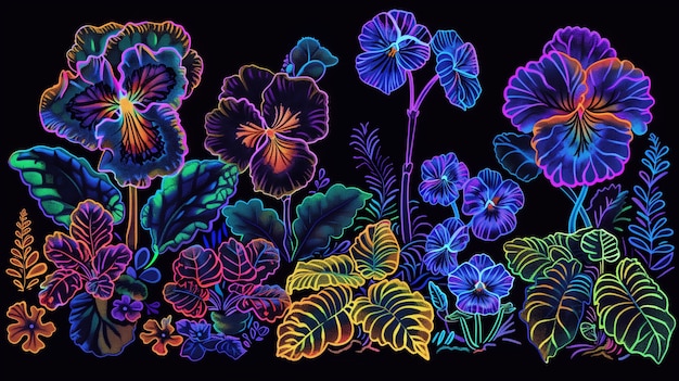 Free photo surreal neon tropical flowers