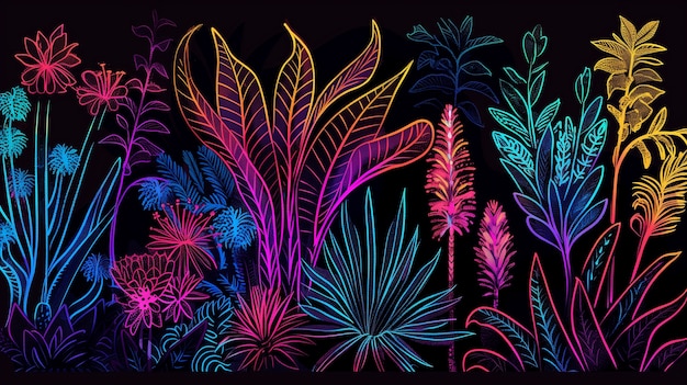 Free photo surreal neon tropical flowers