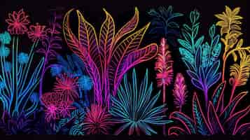 Free photo surreal neon tropical flowers