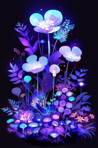 Surreal neon tropical flowers