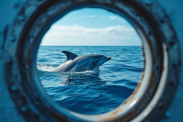 Free photo surreal rendering of dolphin among ruins