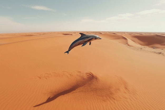 Surreal rendering of dolphin in desert