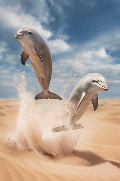 Surreal rendering of dolphin in desert