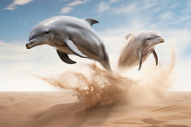 Surreal rendering of dolphin in desert