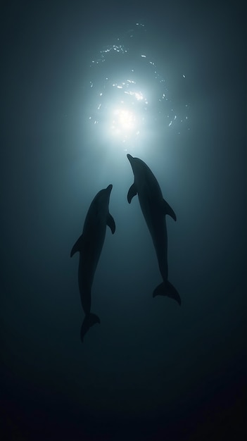 Free Photo surreal rendering of dolphins ascending in water