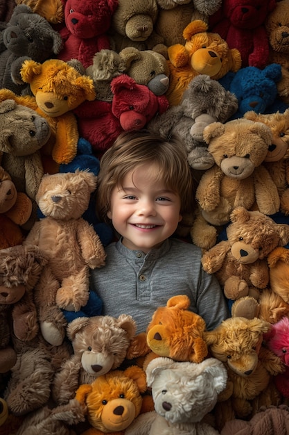 Free Photo surreal rendering of kid bounding with giant stuffed toy