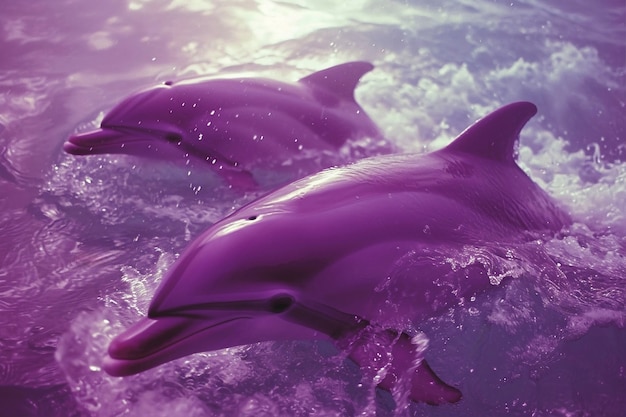 Free Photo surreal rendering of purple dolphins