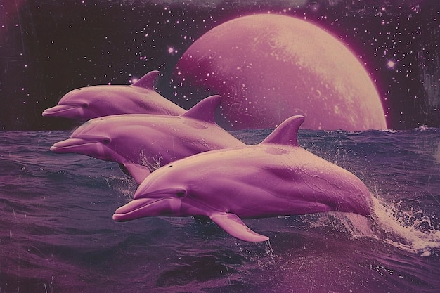 Free photo surreal rendering of purple dolphins