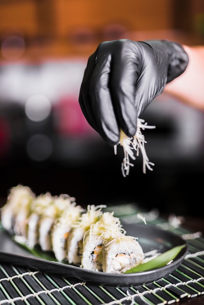 Free photo sushi dish at asian restaurant