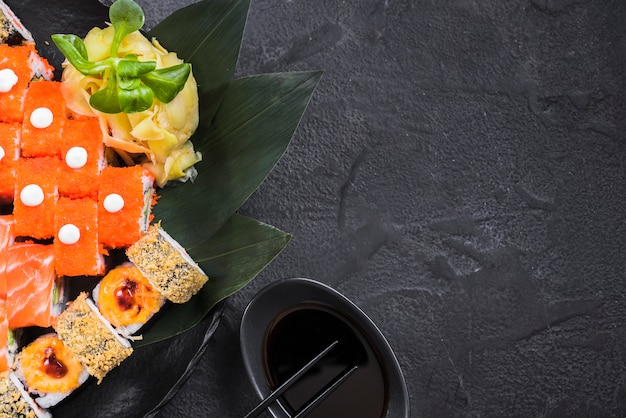 Free photo sushi dish at asian restaurant