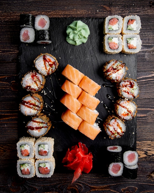 Sushi set served with ginger and wasabi