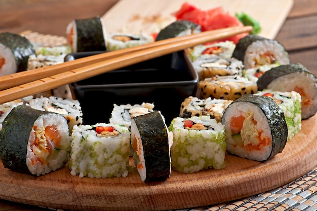 Sushi Set on wooden board