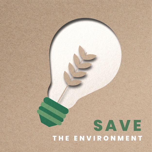 Free Photo sustainable energy campaign tree light bulb paper craft media remix