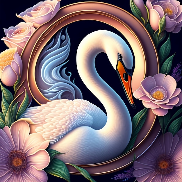 Free Photo a swan with a floral frame in the center of it