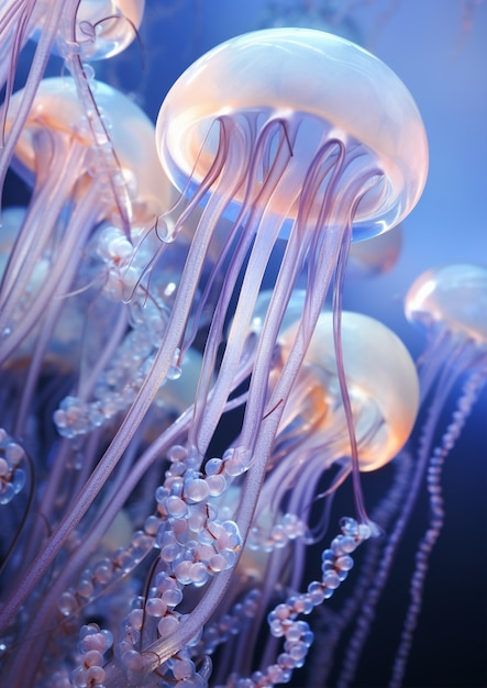 Swarm of jellyfish in the ocean