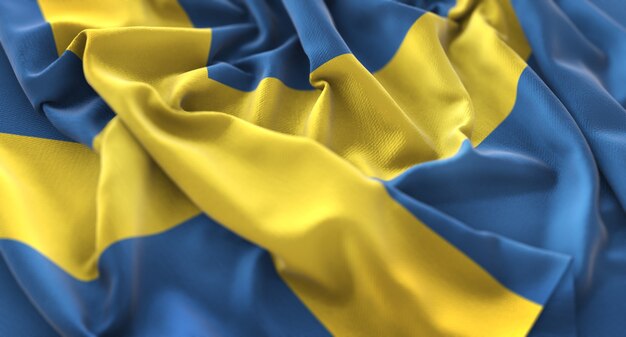 Sweden Flag Ruffled Beautifully Waving Macro Close-Up Shot