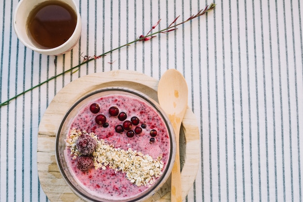 Sweet berry dessert with cream