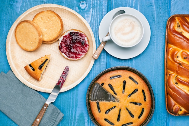 Sweet breakfast food with cappuccino