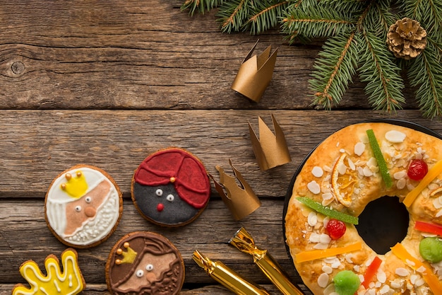 Sweet dessert of epiphany spanish day and biscuits