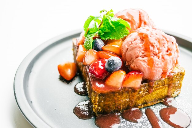 Sweet dessert with honey toast with strawberry and jam