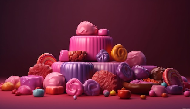 Free photo sweet food candy chocolate dessert pink color generated by artificial intelligence