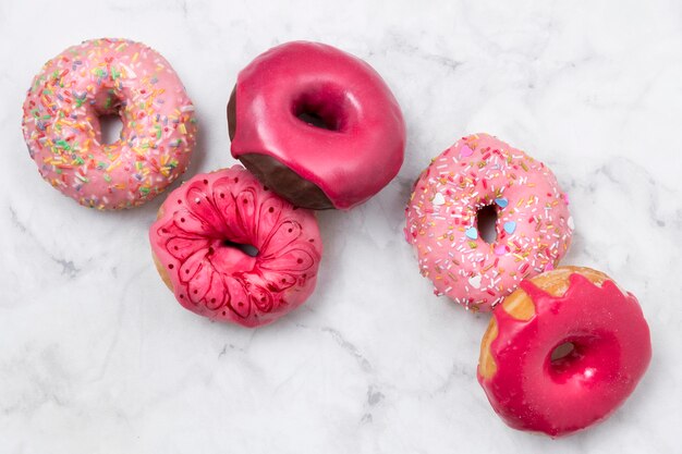 Sweet glazed donuts close up