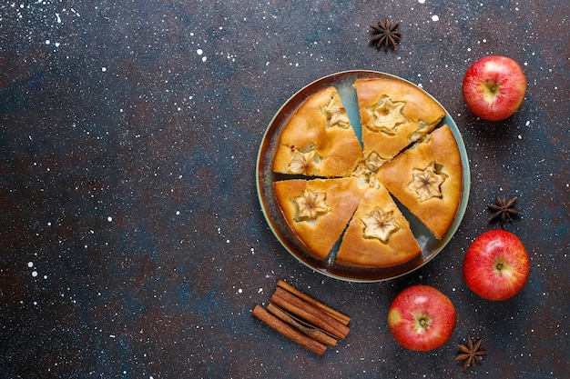 Free photo sweet homemade apple cake with cinnamon.