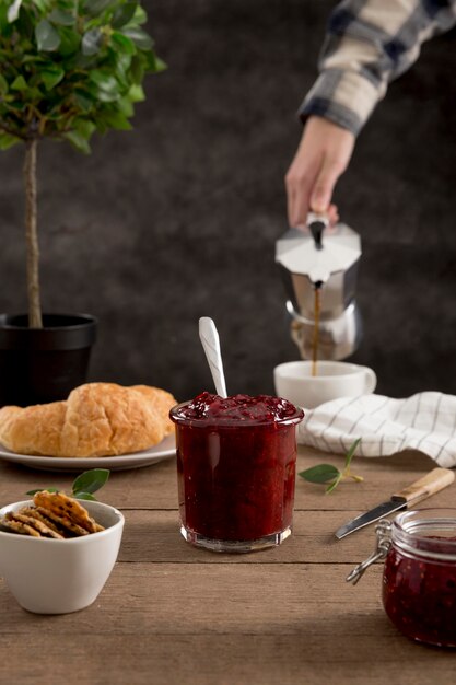 Sweet homemade natural jam and spoon