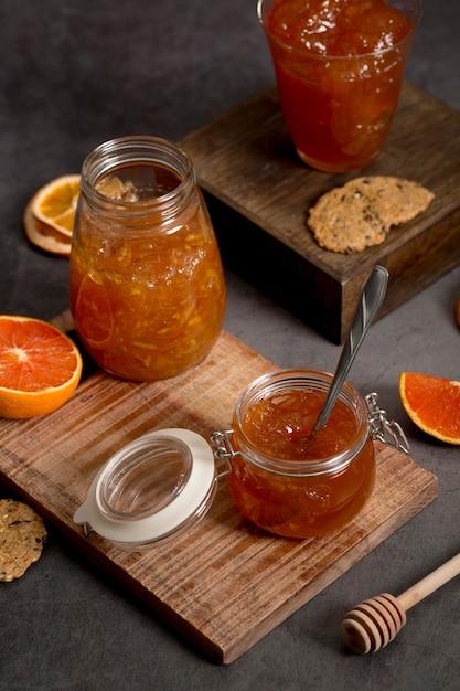 Free photo sweet homemade natural orange jam high view