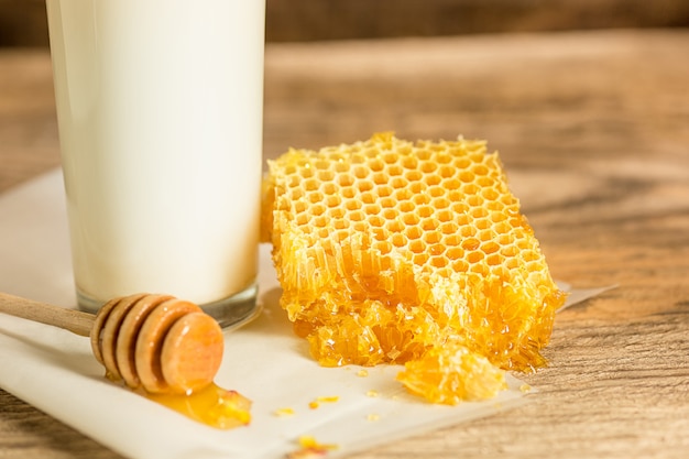 Sweet honeycomb on wooden table