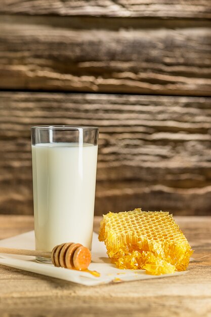 Sweet honeycomb on wooden table