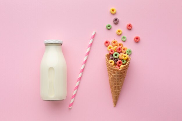 Sweet sugar cone with colorful cereal