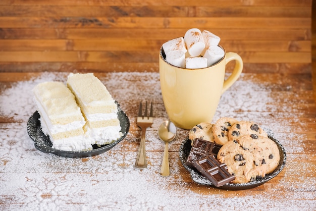 Sweet winter breakfast with cocoa and cookies