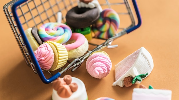 Sweets in a shopping basket