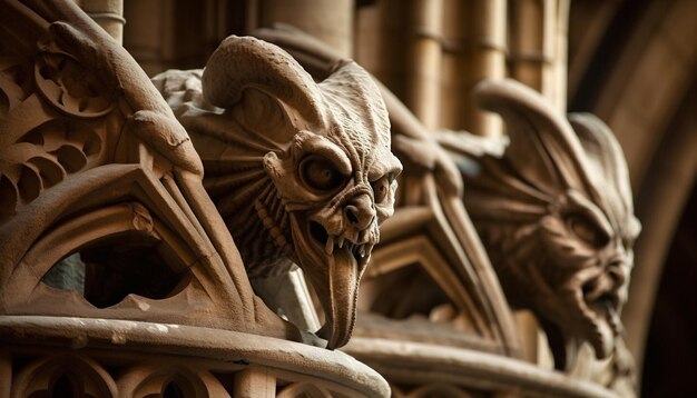 Symbolic medieval gargoyle decorates grand gothic architecture generated by AI