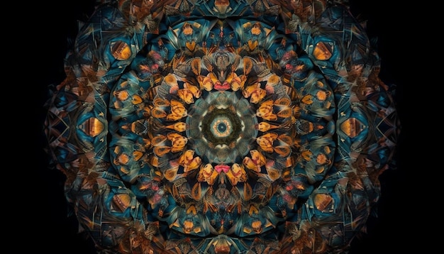 Free Photo symmetrical mandala with bright multi colored leaves generated by ai